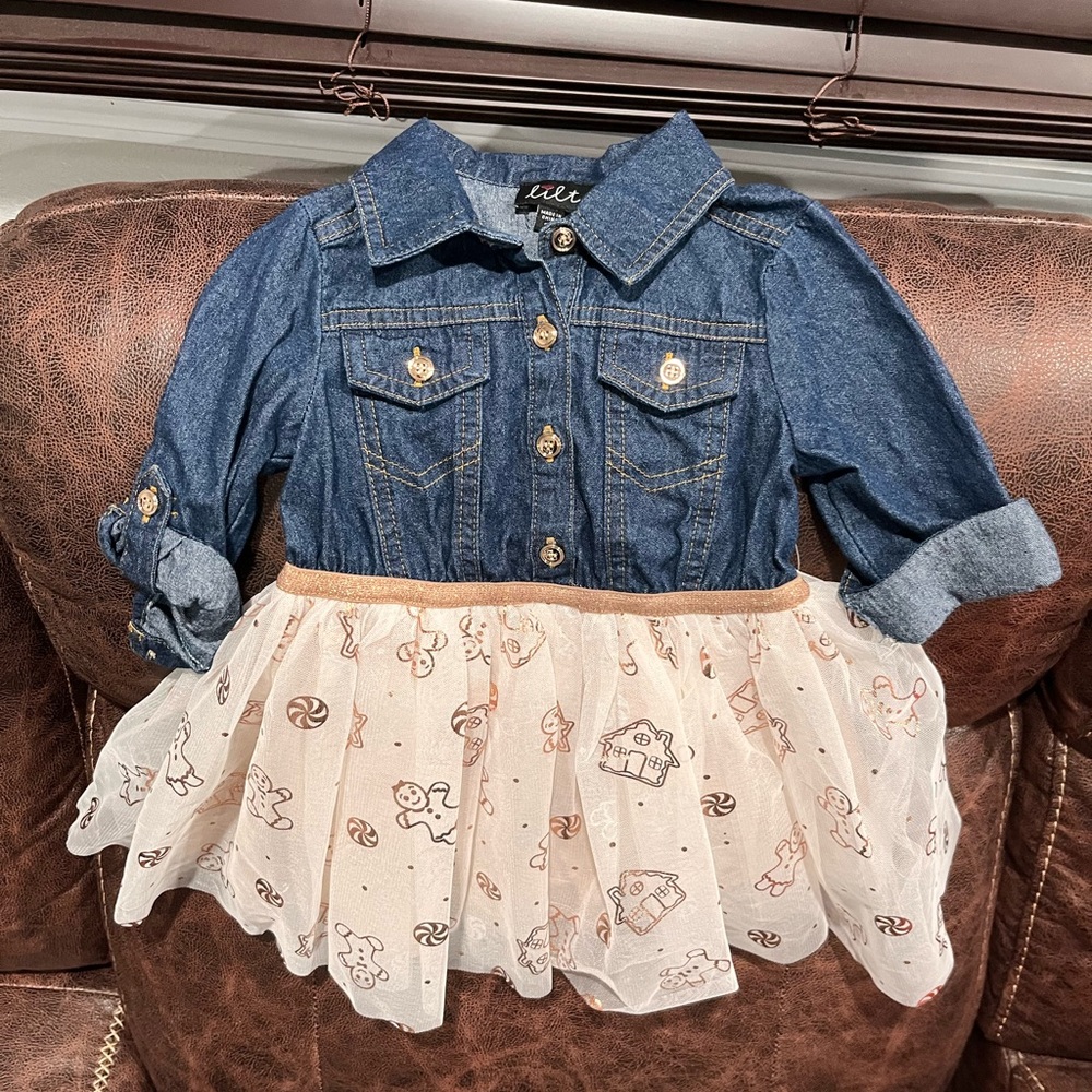 🌻Lilt Blue and Cream Kids Jean Dress